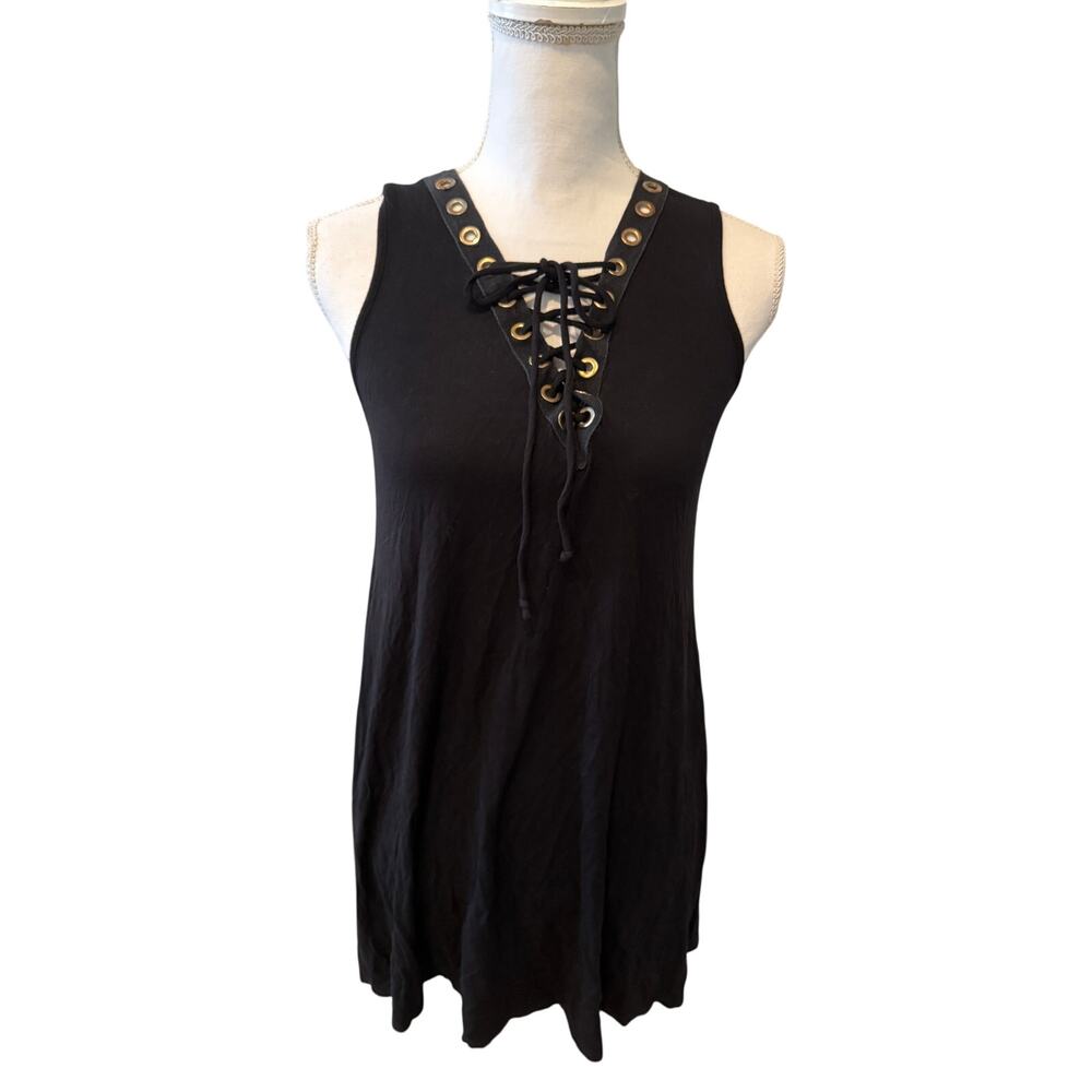 Green Envelope Lace Front Sleeveless Swimsuit Cover Up Dress Black S